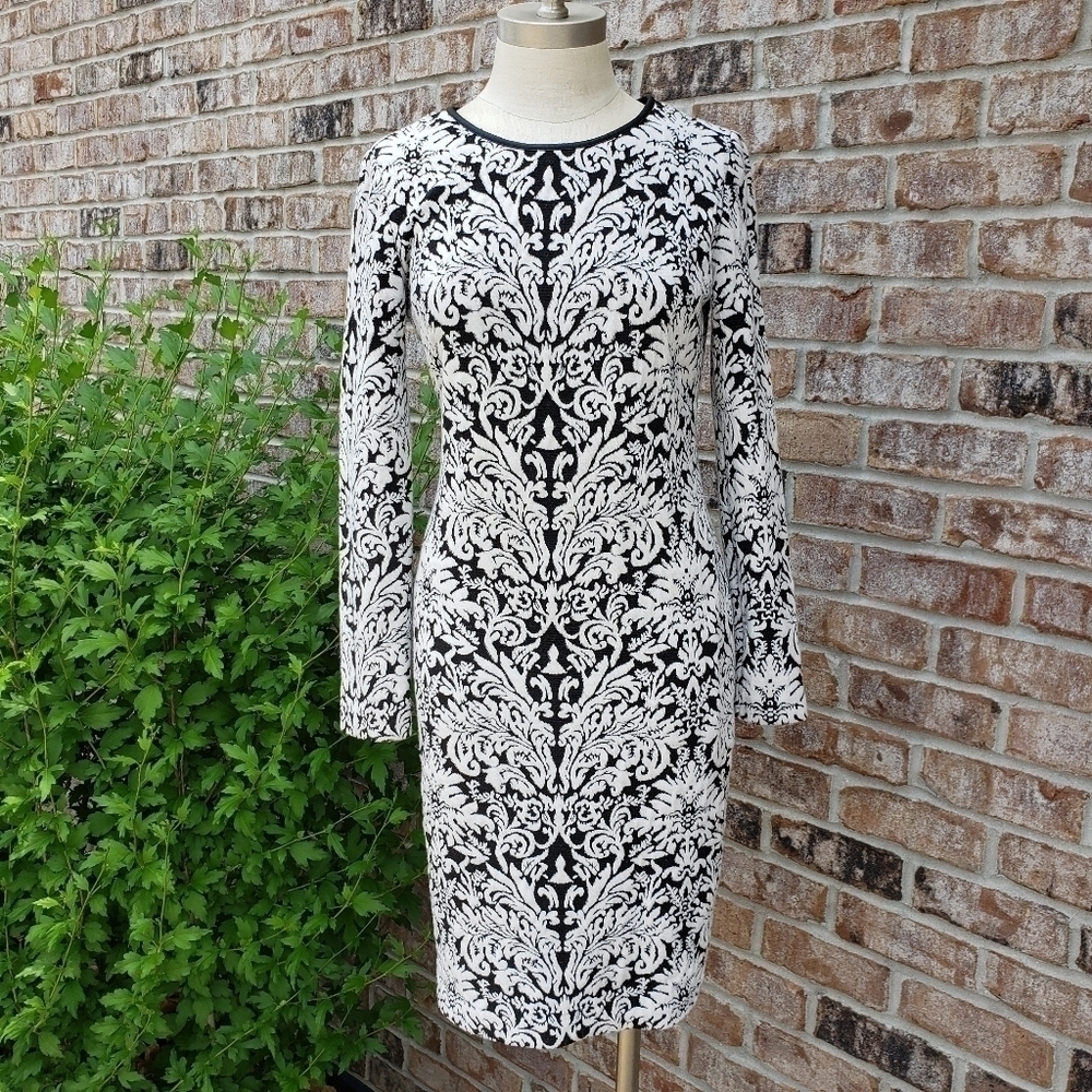 Vince Camuto Black White Long Sleeves Dress Size 6